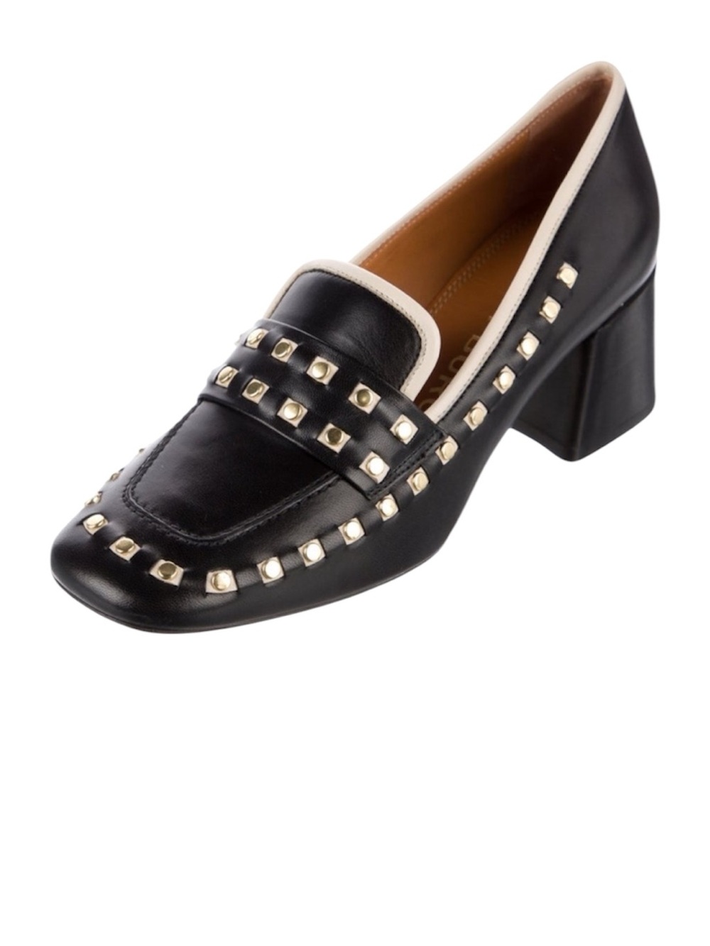 Tory Burch Perfect Black/Dulce De Leche Leather Studded Loafer Heel Size 5 $350 - Picture 1 of 14